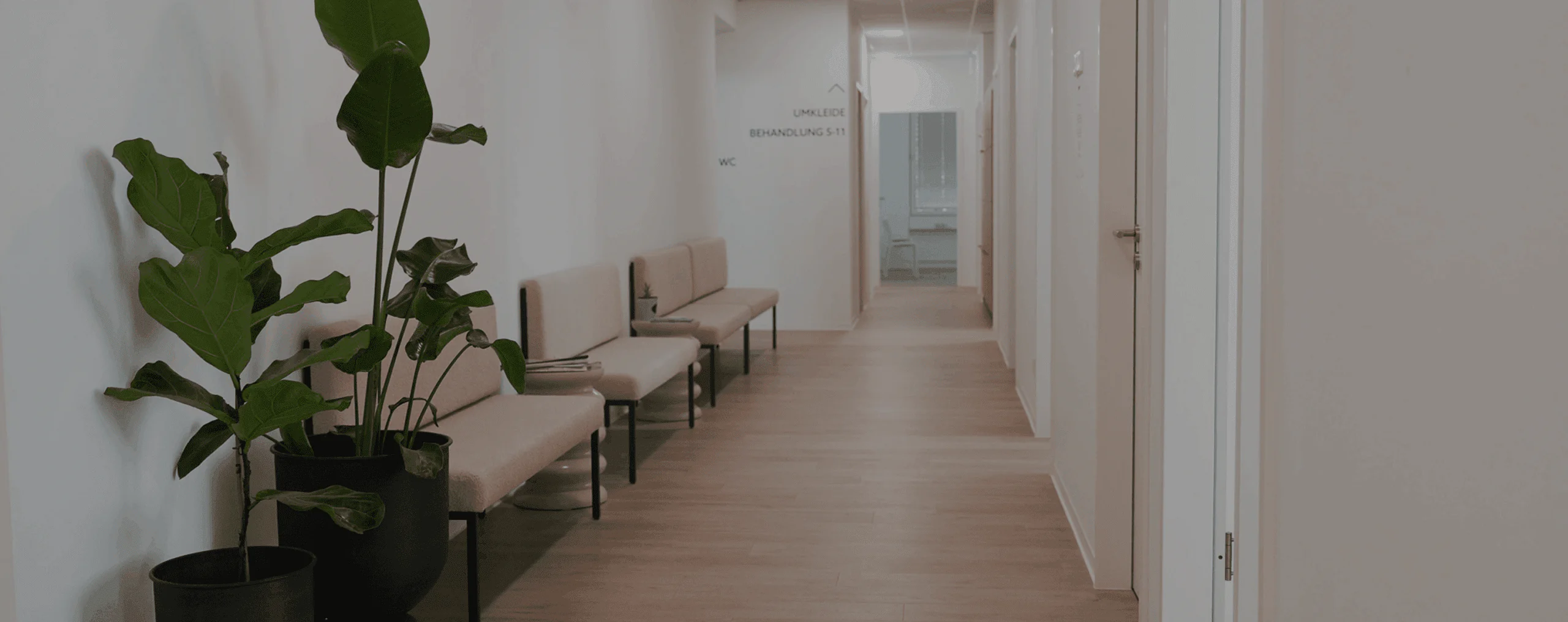 Heller Flur mit stilvollem Design – angenehme Atmosphäre für Physiotherapie in Offenbach.